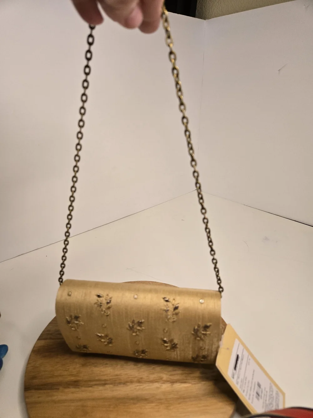 fabindia Gold Embroidered Satin Crossbody Clutch